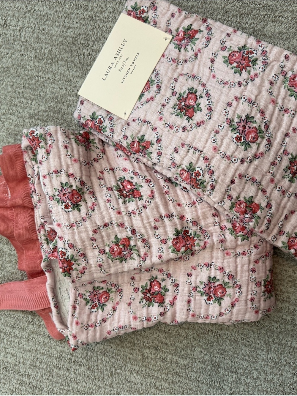 Laura Ashley Pink Floral Rose Medallion Kitchen Linen